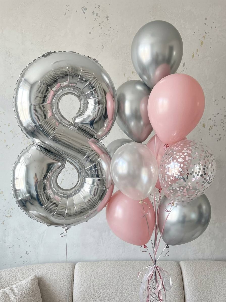 Сет шаров «Цифра 8 в серебристо‑розовой гамме»